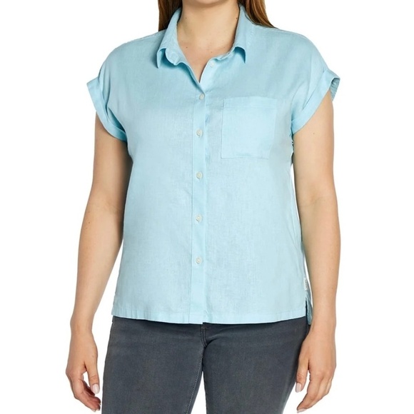 Orvis Tops - Orvis Ladies' Short Sleeve Linen Blend Shirt, Blue (Sea Angel), X-Large, NWT